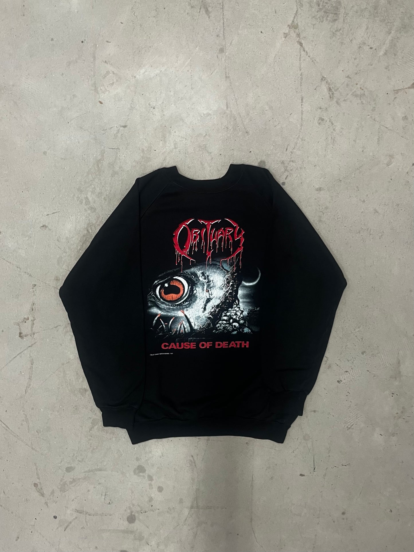 Vintage 90' Obituary Cause of Death Sweater