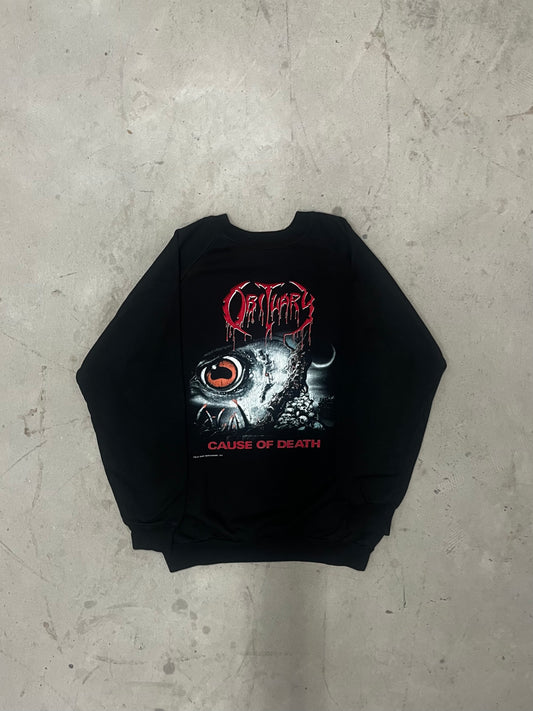 Vintage 90' Obituary Cause of Death Sweater